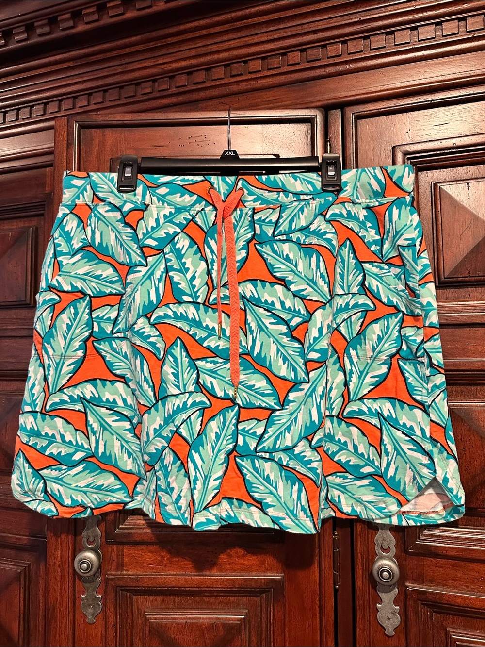 Vibrant Tropical Leaf Print Skirt with shorts SKORT - Orange & Teal